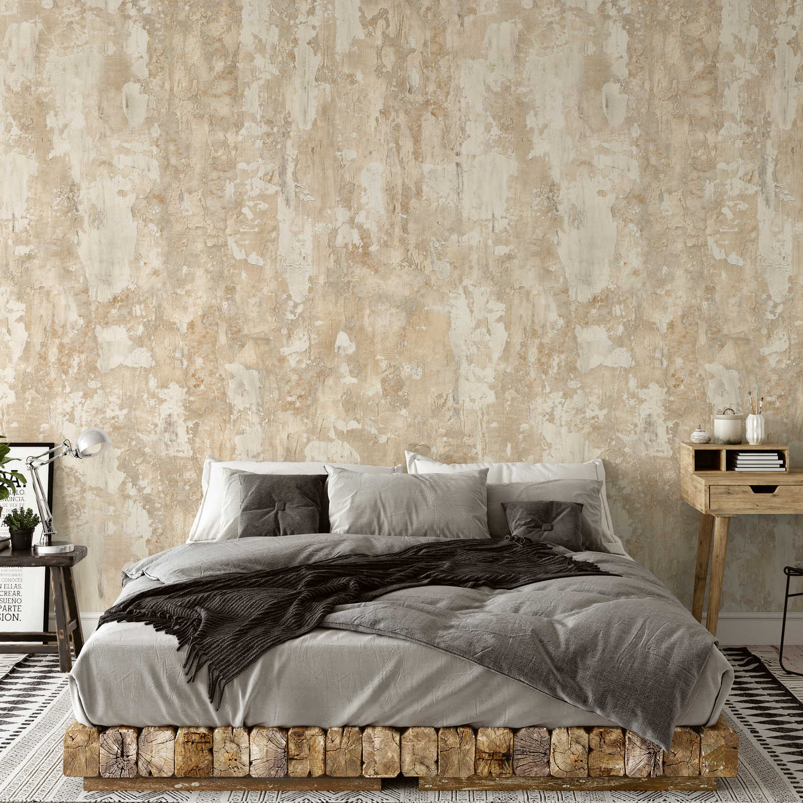         Papier peint intissé effet béton vintage - beige, gris
    