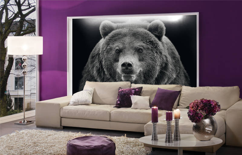 wohnzimmer, kunstwerk, große wanddekoration, bär, teppich