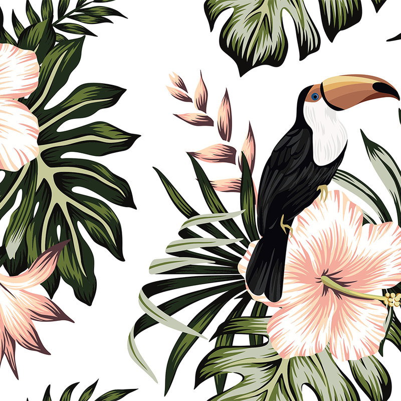 tropisch, tropisches Muster, tukan, hibiskus, Blätter