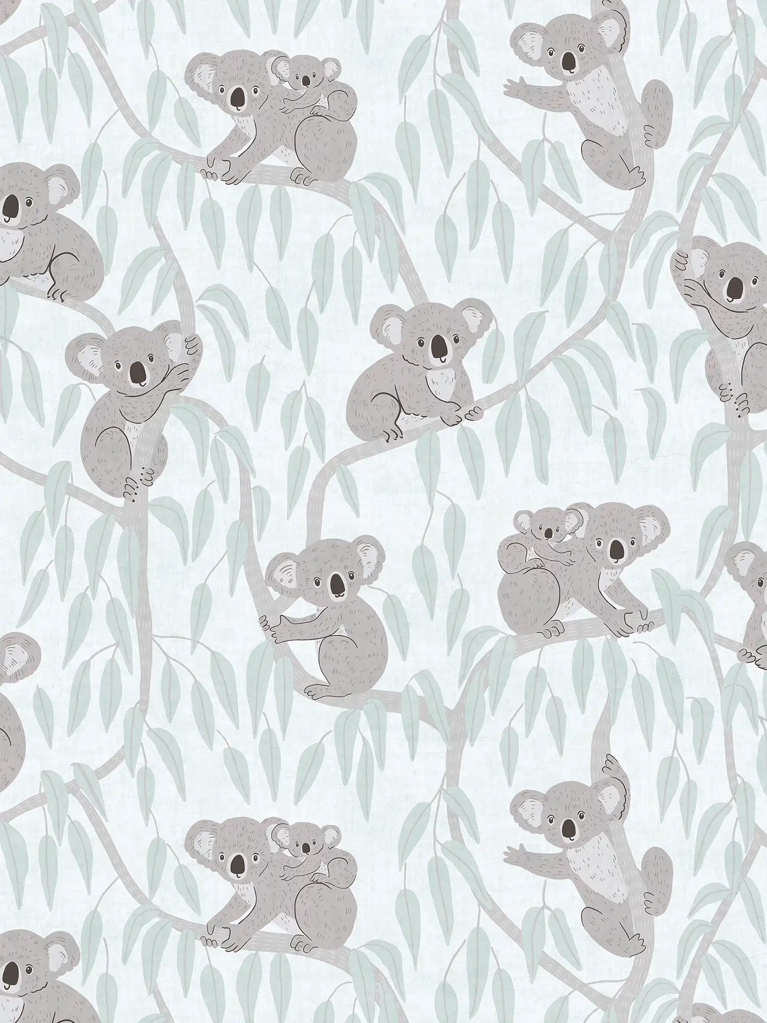         Jungle kinderkamer vliesbehang met koala's en eucalyptus - Schattig ontwerp voor kleine dierenliefhebbers - bruin, grijs, groen
    