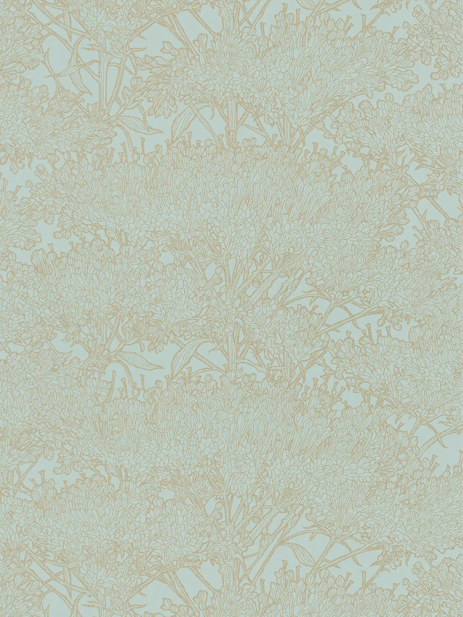         Papier peint fleuri vert clair avec contours dorés - bleu, vert, or
    
