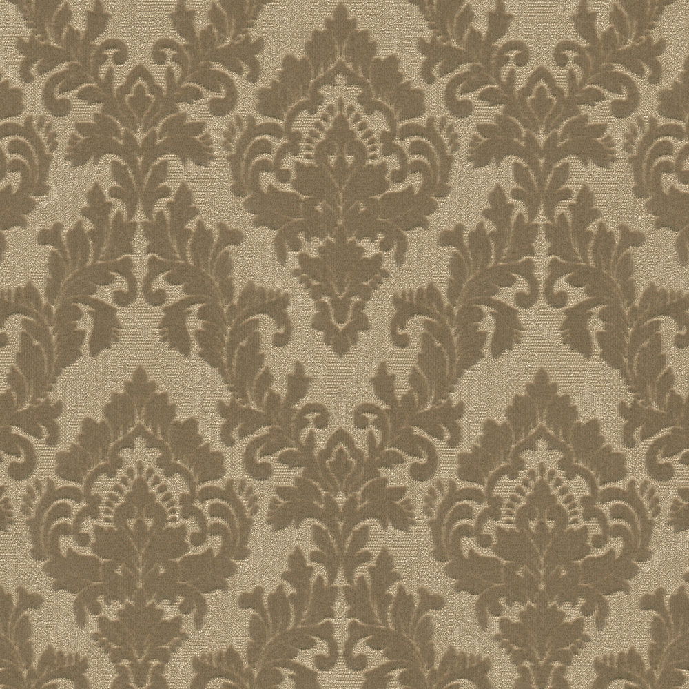             Hochwertige Barock-Tapete mit edler Flock-Beschichtung und Seidenglanz – Braun
        