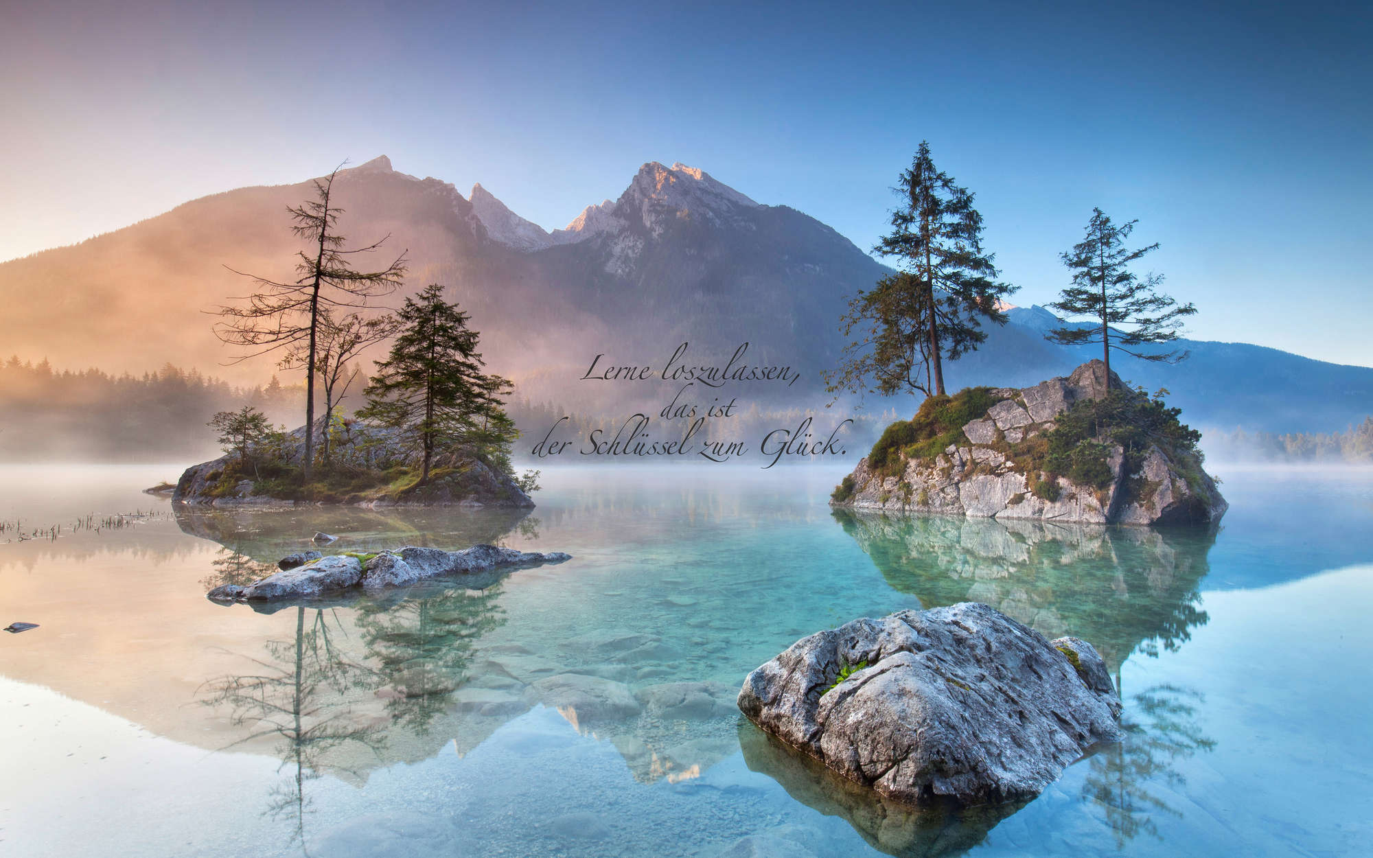 landschaft, see, bäume, berge, insel