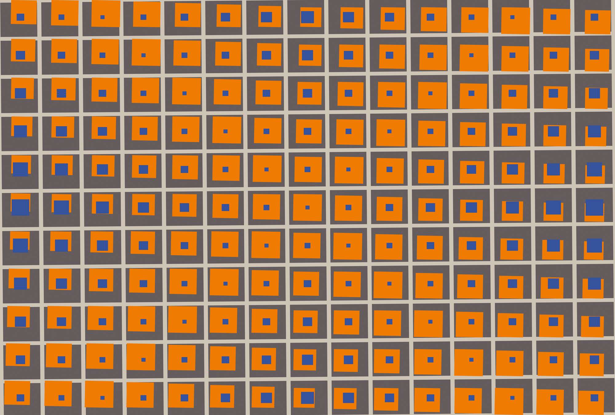 orange Squares, blue square, Gittermuster, grauer Hintergrund, wiederholte Fliesen