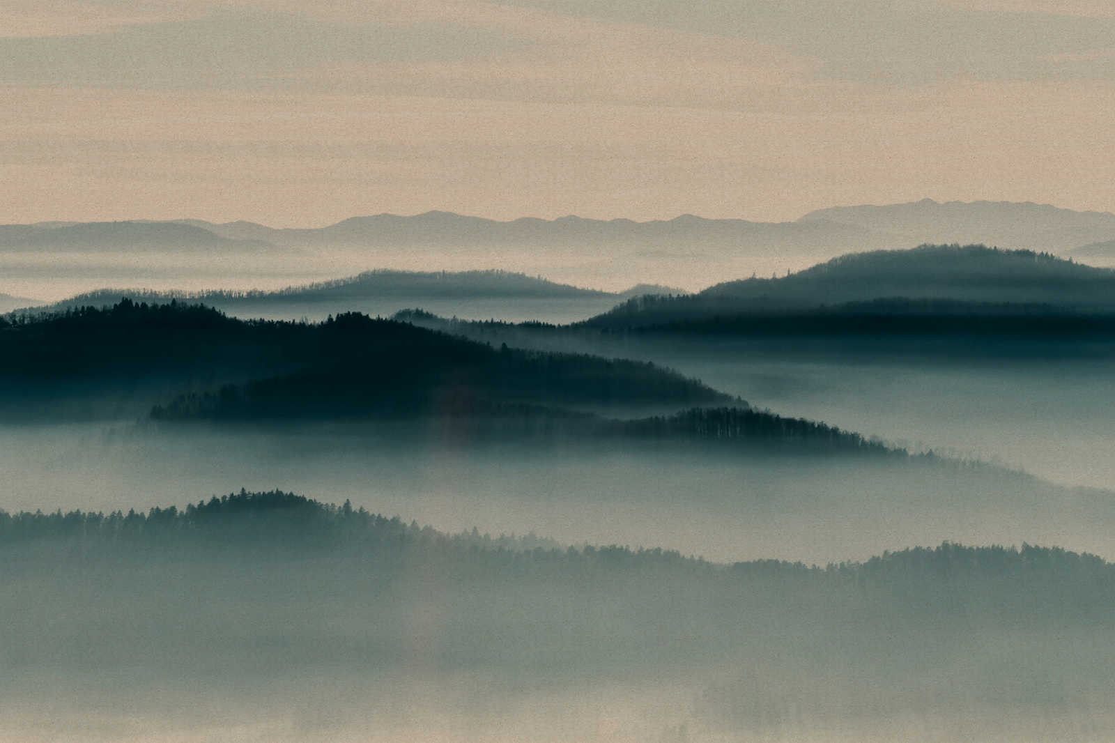 Horizon 1 - Leinwandbild mit Nebel-Landschaft, Natur Sky Line in Pappe Struktur – 0,90 m x 0,60 m