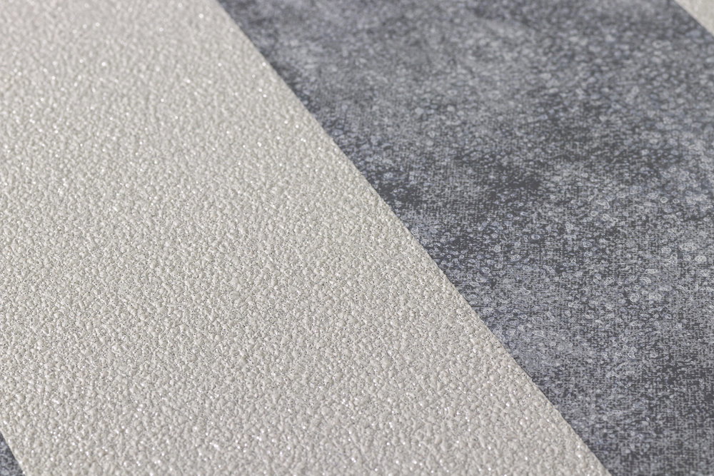            Blockstreifen-Tapete mit Farb- und Strukturmuster – Schwarz, Grau, Beige
        