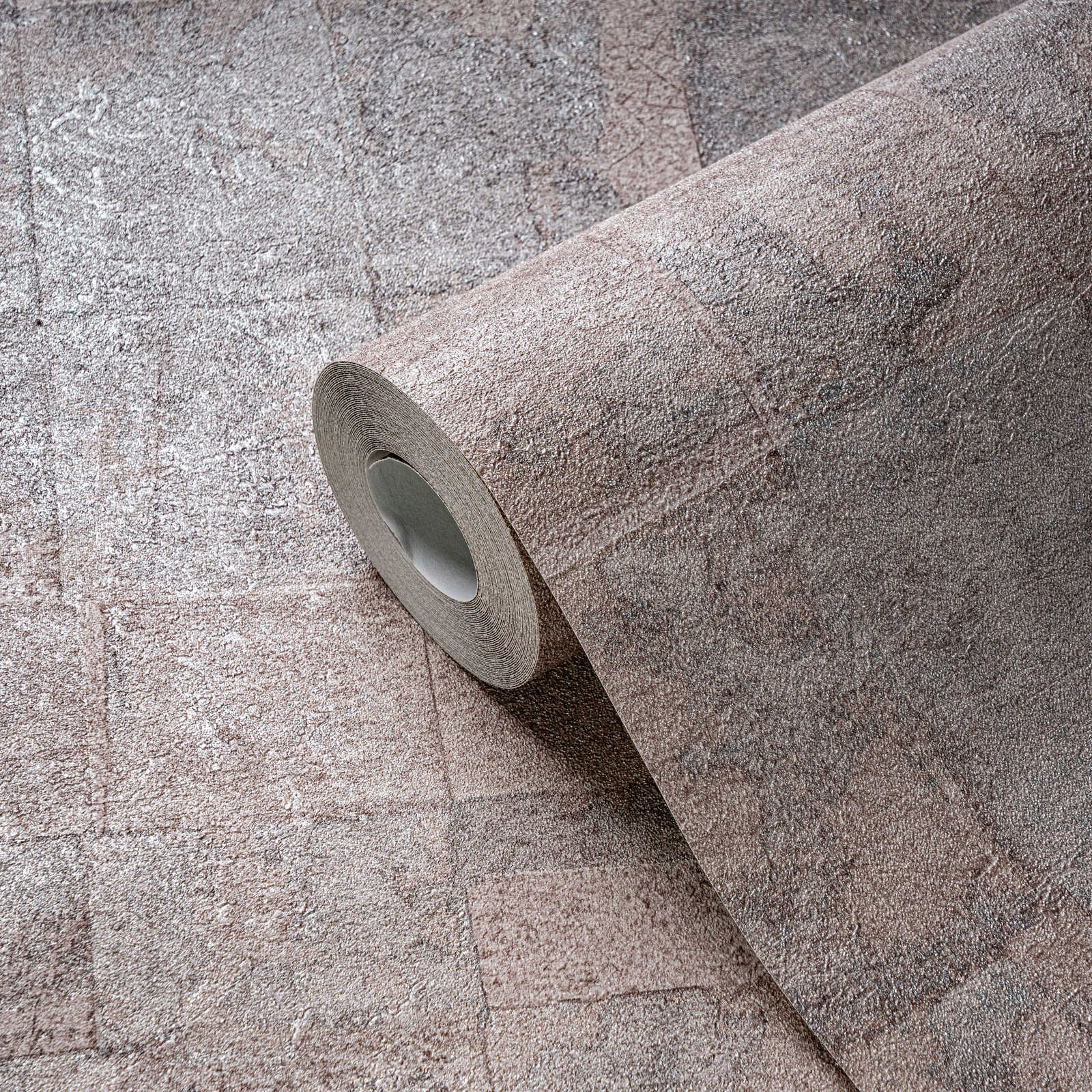             Vliestapete mit Kachelmuster und Patinaeffekt – Beige, Grau
        