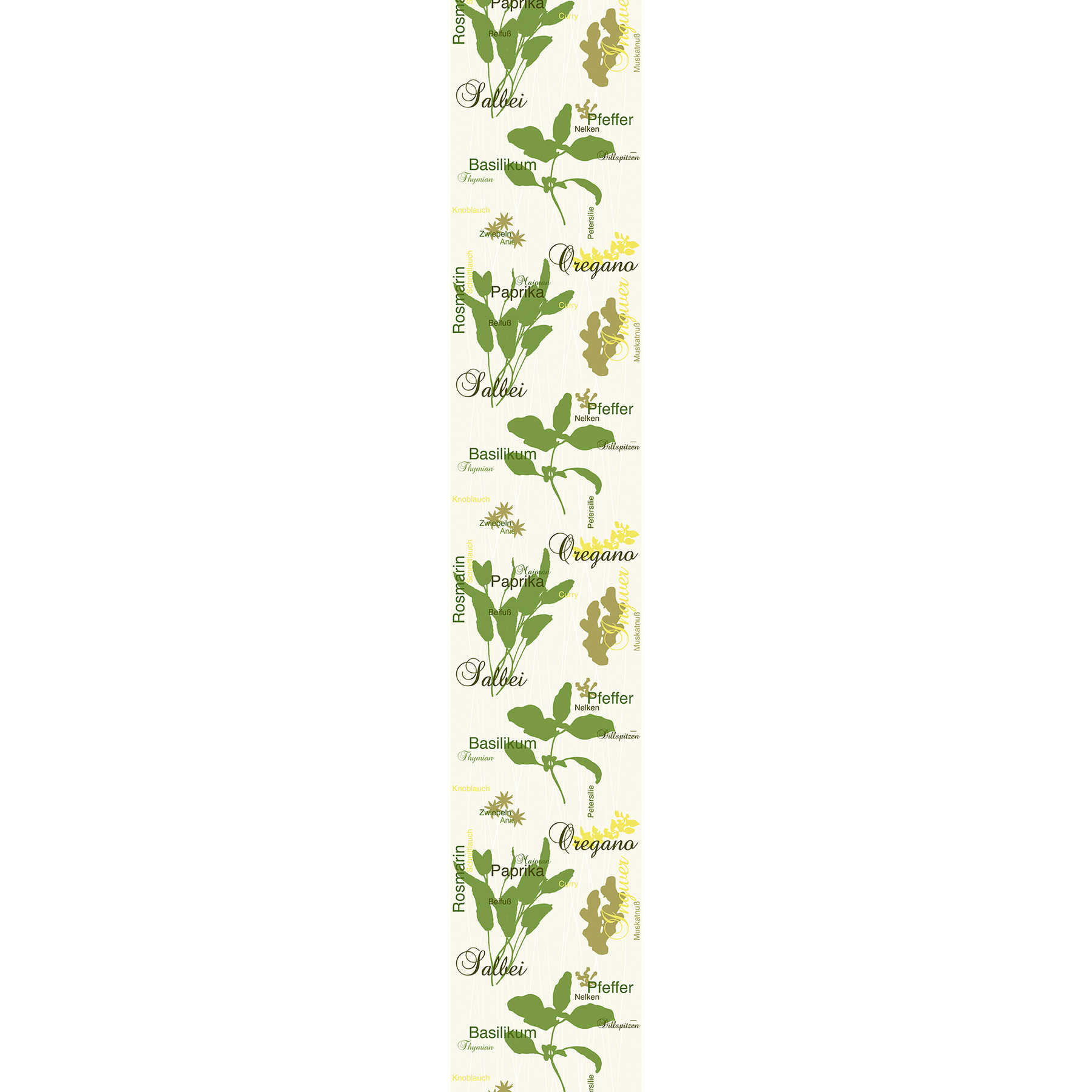         Kitchen wallpaper herbs pattern - beige, yellow, green
    