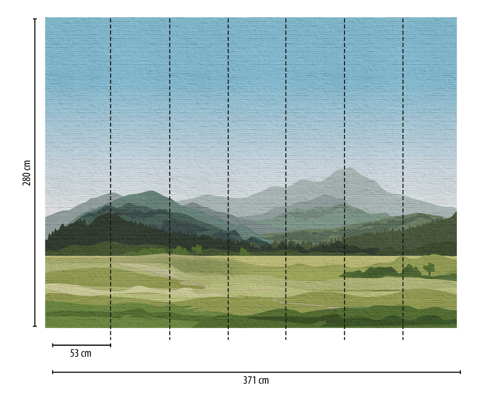             Tapeten Neuheit | Mauerwerk Motivtapete mit Berglandschaft
        