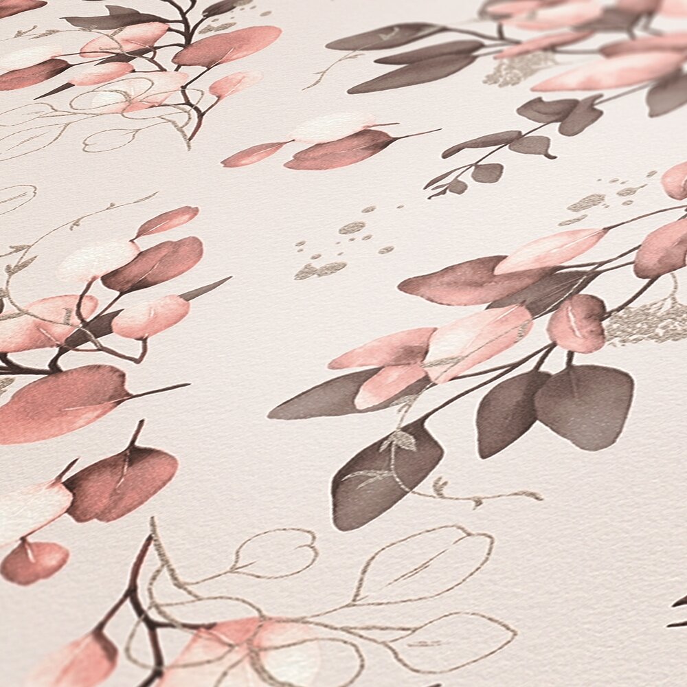 Vliestapete mit zartem Blütenmotiv und Gold-Effekt – Rpsa, Pink, Gold