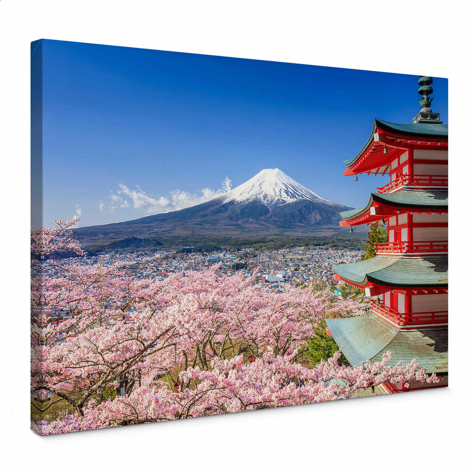 邦楽 FUJIYAMA PARADISE Fujiyama Canvas Painting - Cherry Blossoms & Pagoda | DD123043