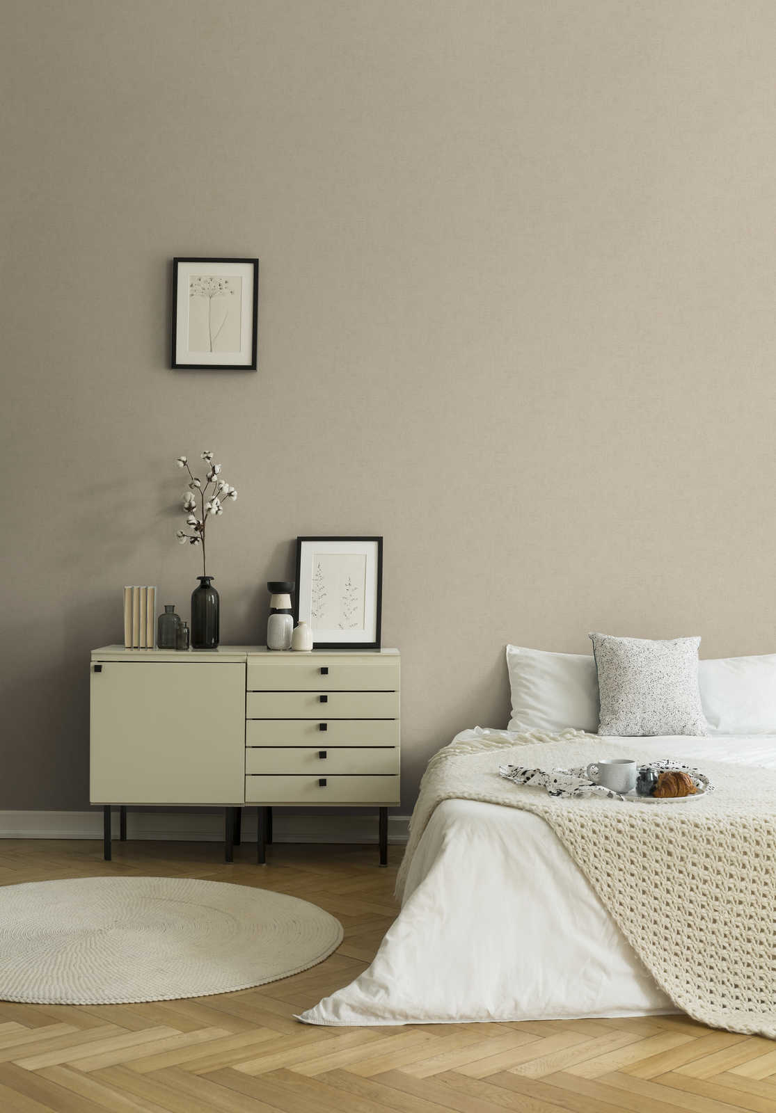             Unitapete mit Struktur & Glitzereffekt – Beige, Braun, Metallic
        