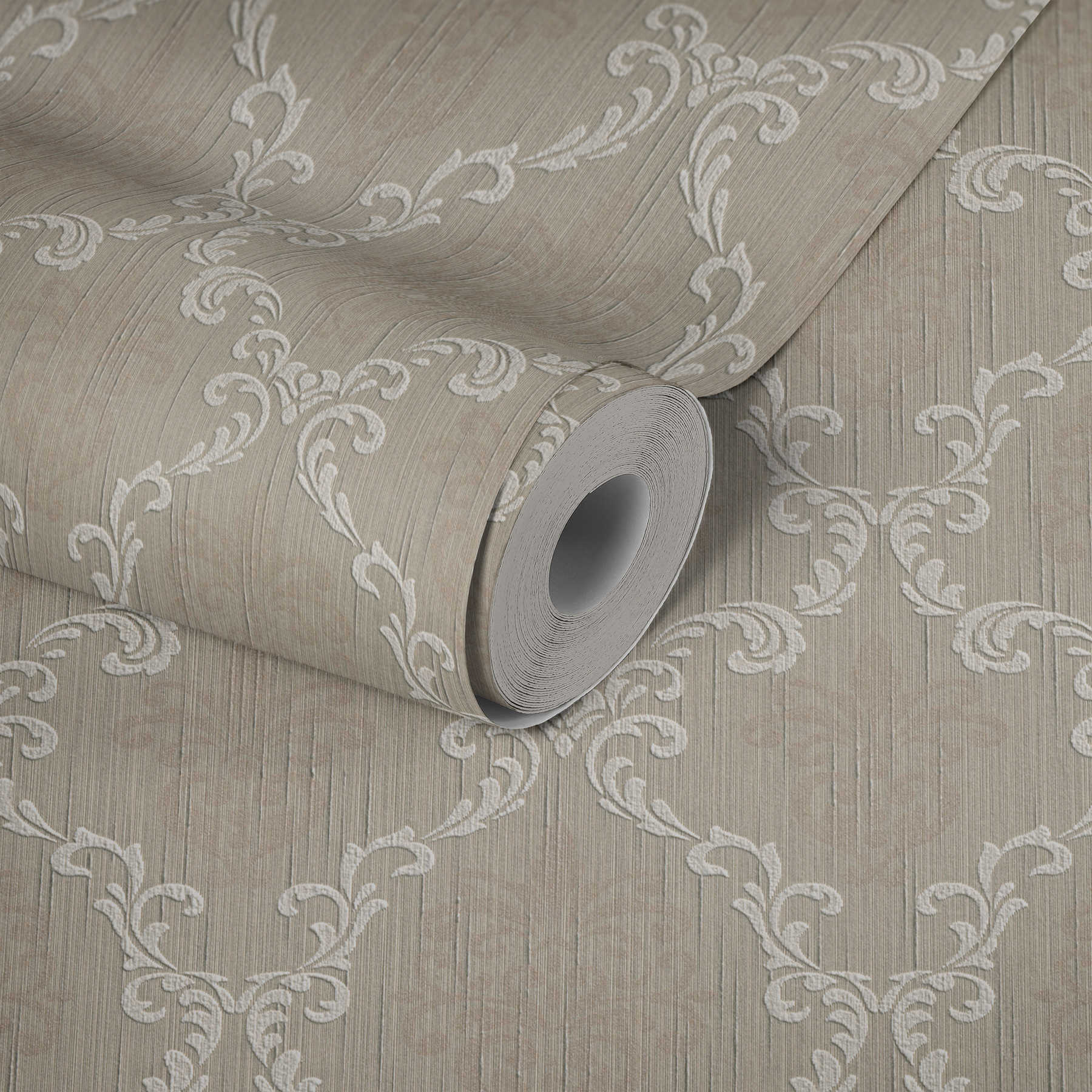             Ornamenttapete mit Rankenmuster & Struktureffekt – Beige
        