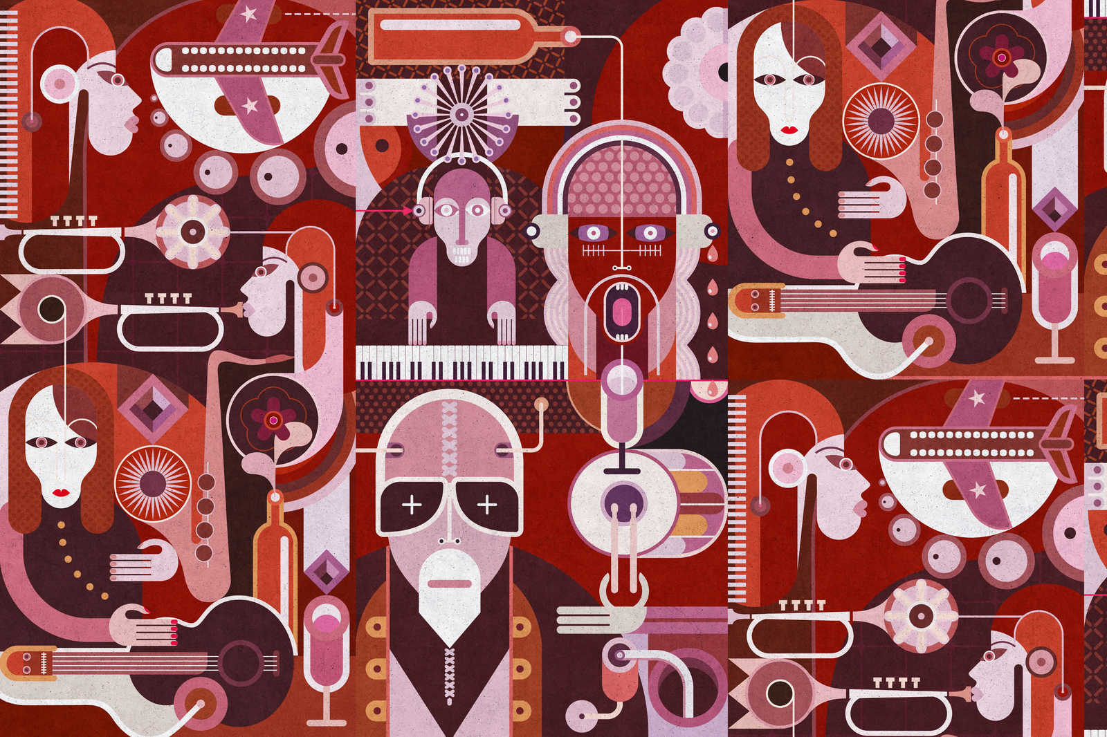             Wall of sound 2 - Abstraktes Leinwandbild mit Gesichtern in Beton Struktur – 0,90 m x 0,60 m
        