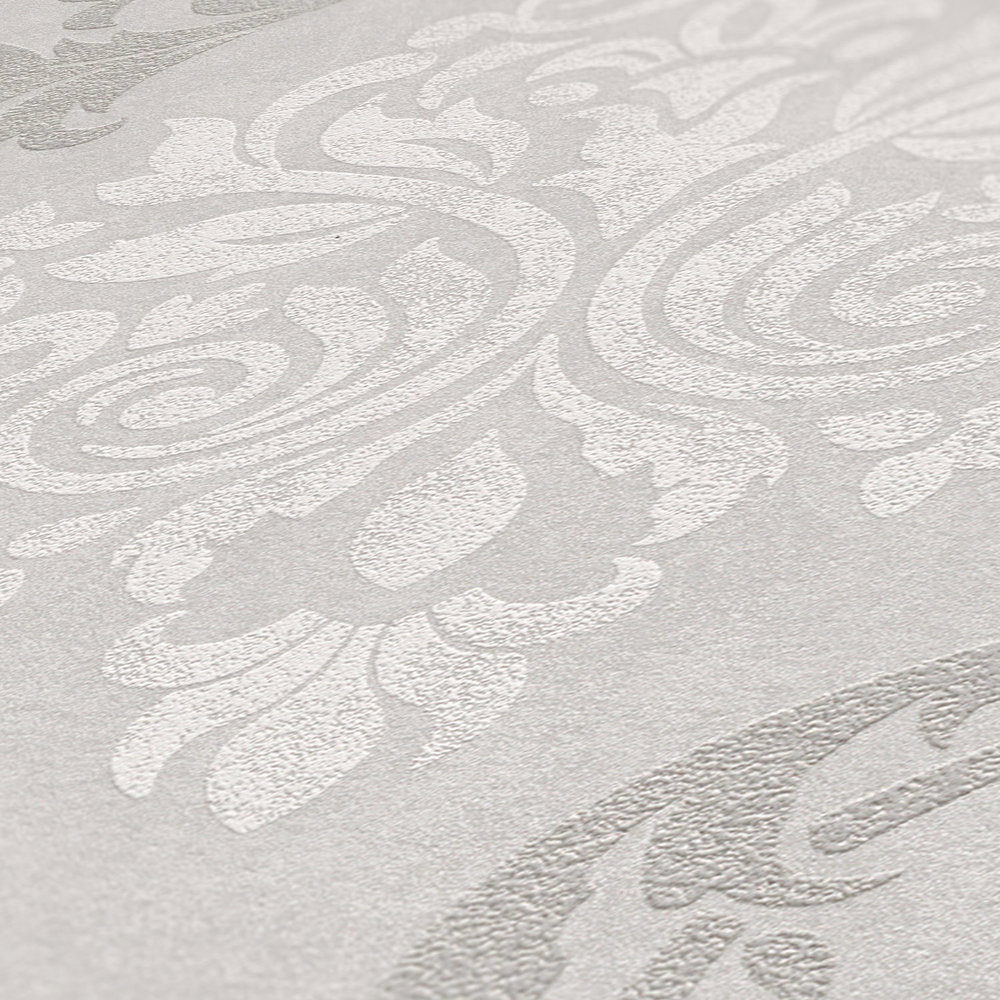 Ornamente Tapete Barock Stil mit Glitzereffekt – Beige, Creme, Metallic
