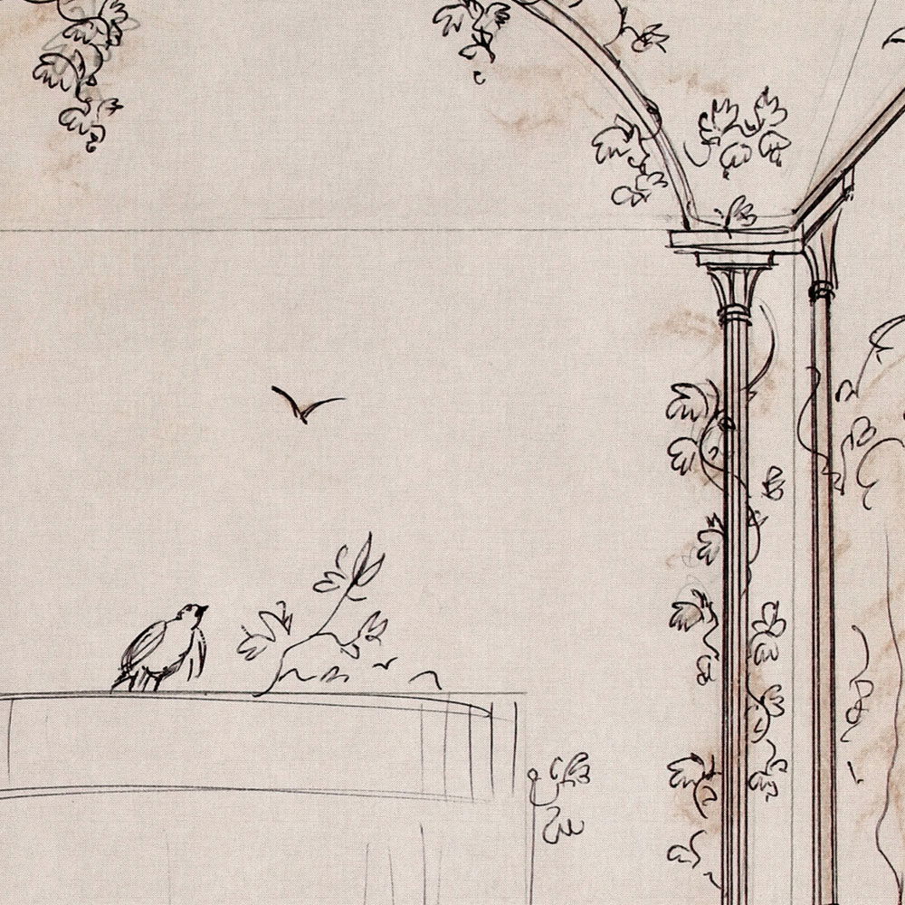             Fototapete »pavillon« - Pavillon im Zeichenstil mit Leinenstruktur im Hintergrund – Glattes, leicht glänzendes Premiumvlies
        