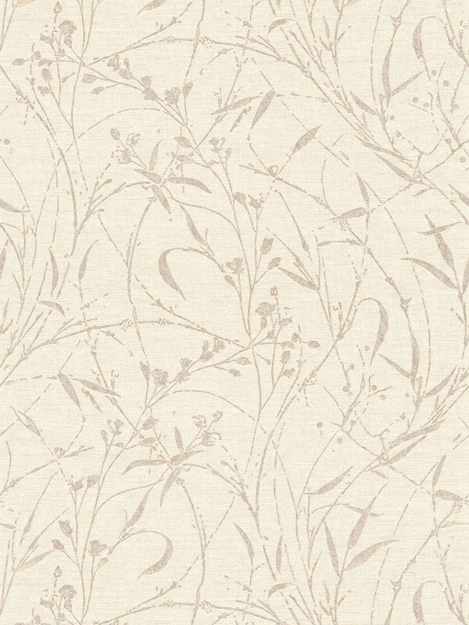 Moderne Vliestapete mit stilisiertem Zweigmuster leicht strukturiert – Beige, Creme, Metallic