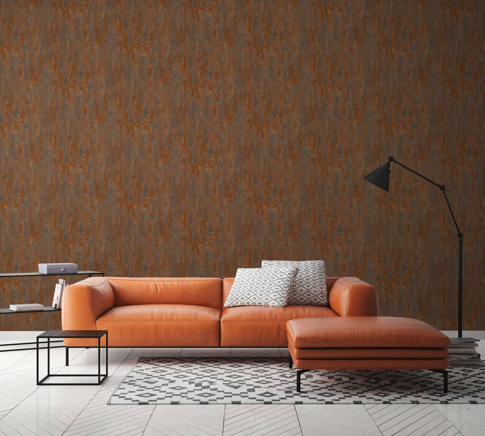             Papier peint rouille & effet métallique style industriel - orange, cuivre, marron
        