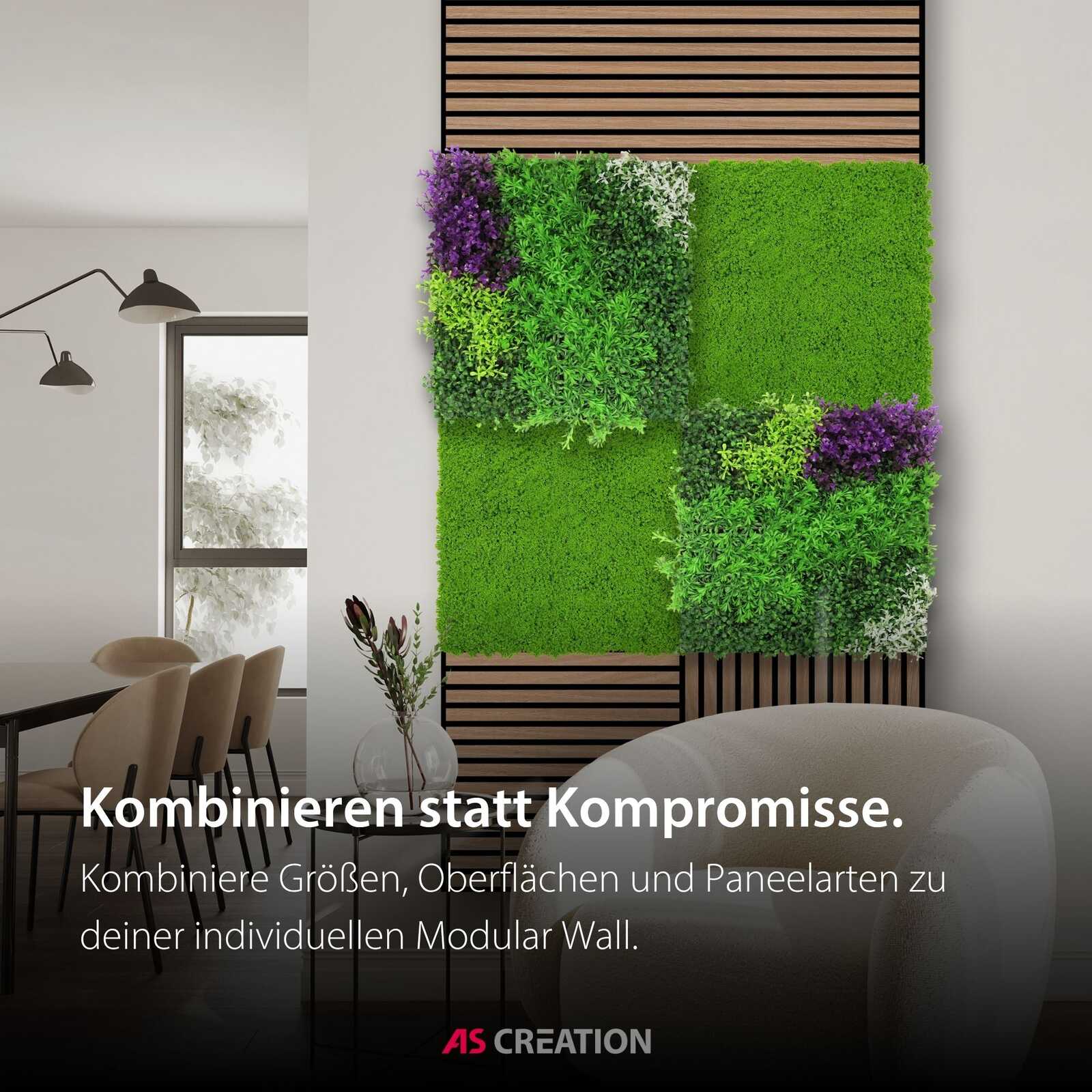Grünpflanzen, Wandgestaltung, Moospaneel, Blütenpflanzen, Modulares Wandpanel