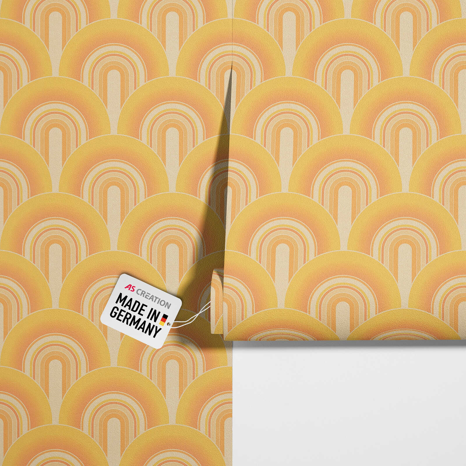 Papier Peint Intissé A.S. Création - Style Années 70 - Motif Fleuri Géométrique - Marron/Jaune/Orange - 8,50m X 0,53m
