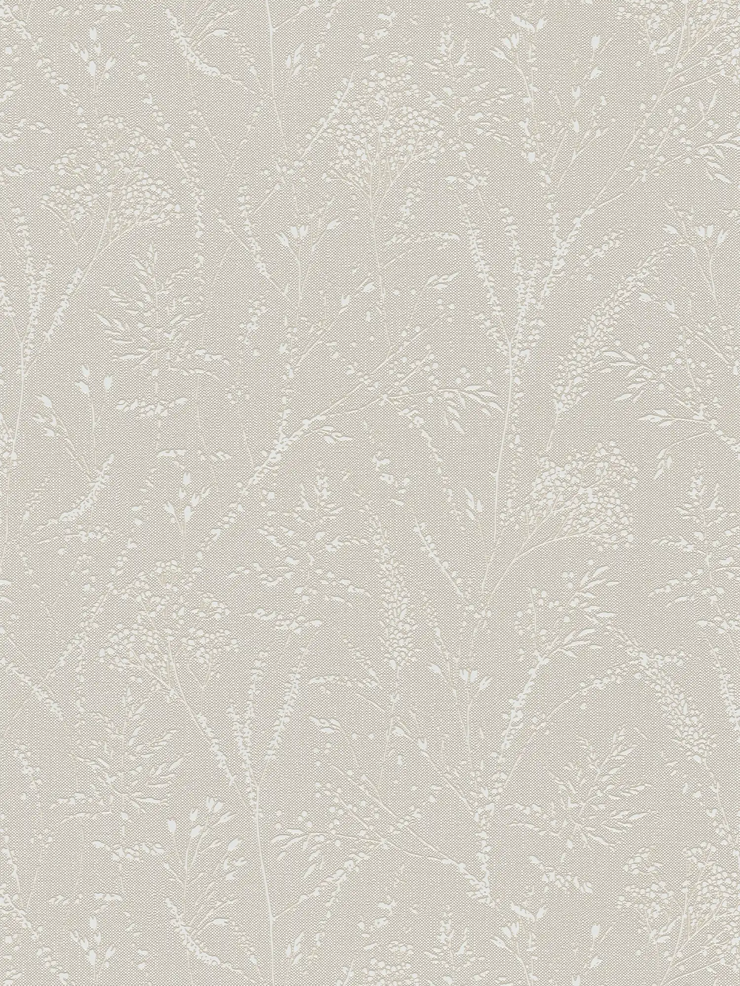        Glittering non-woven wallpaper with filigree tendrils and leaves - brown, beige, white
    