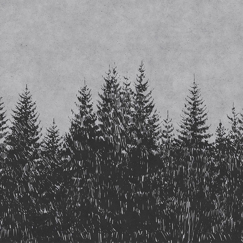         Drawing style fir forest mural - grey, black
    