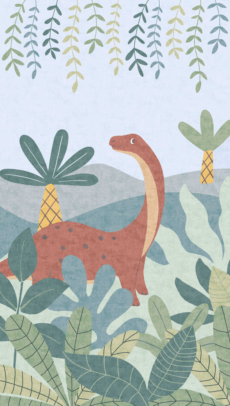             Dino-Freunde Vliestapeten Panel 159cm Breite x 280cm Höhe – Helles verspieltes Design, glatte Oberfläche – Blau, Bunt, Grün
        