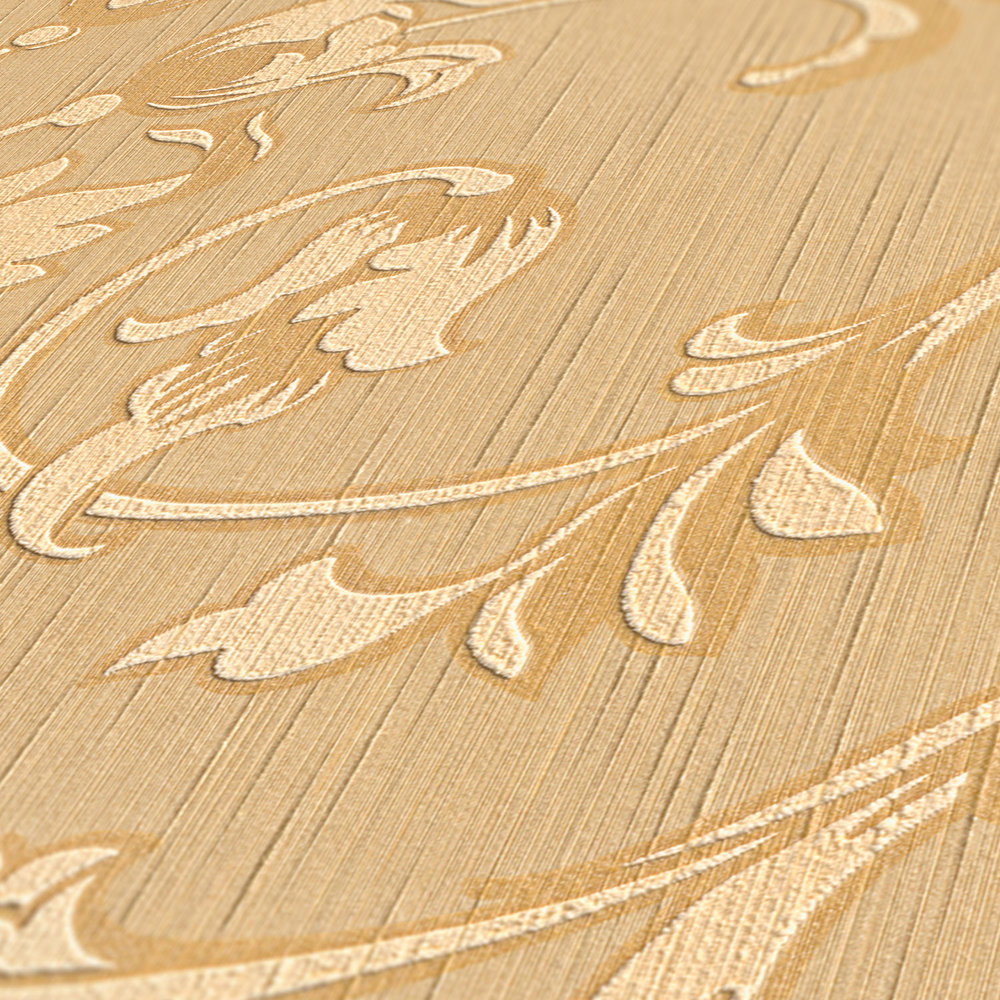             Barock Tapete mit Ornamenten Seiden Textiloptik – orange, Beige
        
