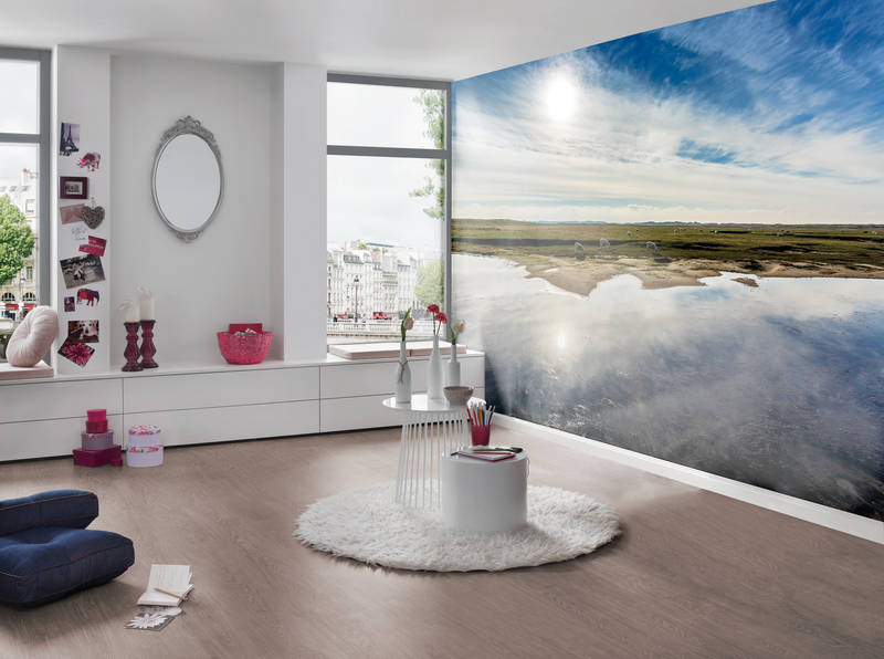 Wandtapete, Wandbild-Optik, Meereslandschaft, Radierwand, Wohnzimmer-Dezoration