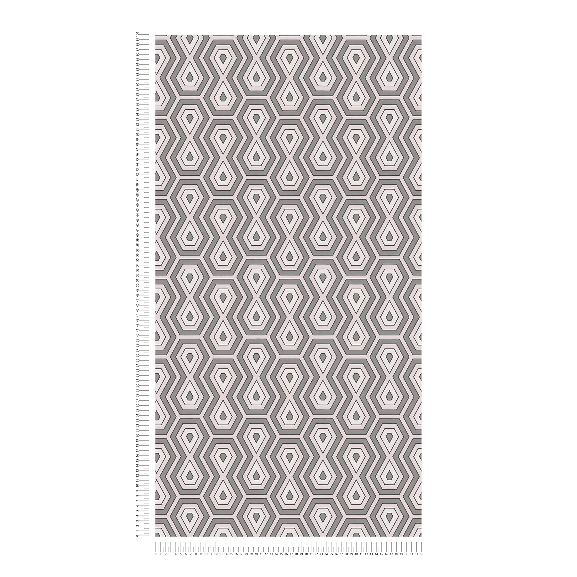 Tapete Metallic Retro Muster mit 70er Grafik Design – Rosa, Grau, Weiß