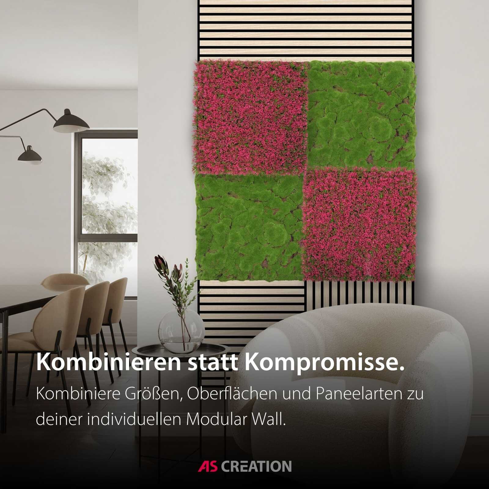 modular wall, grüner moos, rosaroter moos, wandkunst, wohnkultur