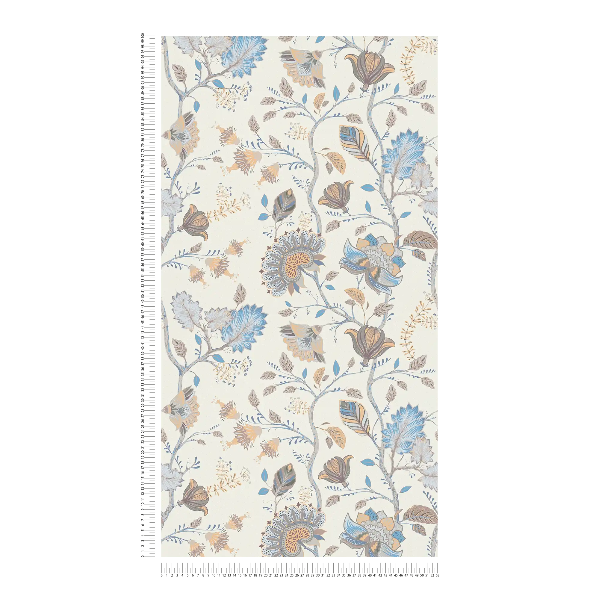             Vliestapete mit floralem Muster - Blau, Creme, Grau
        