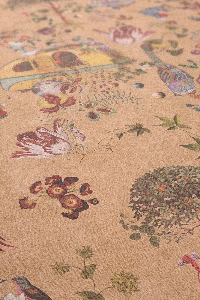 Kinderzimmer Vliestapete mit fantasievollen Waldtier-Illustrationen – Beige, Orange