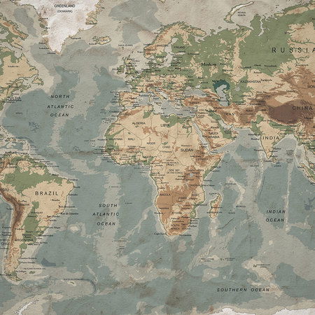         Papier peint rétro Carte du monde avec design typographique
    