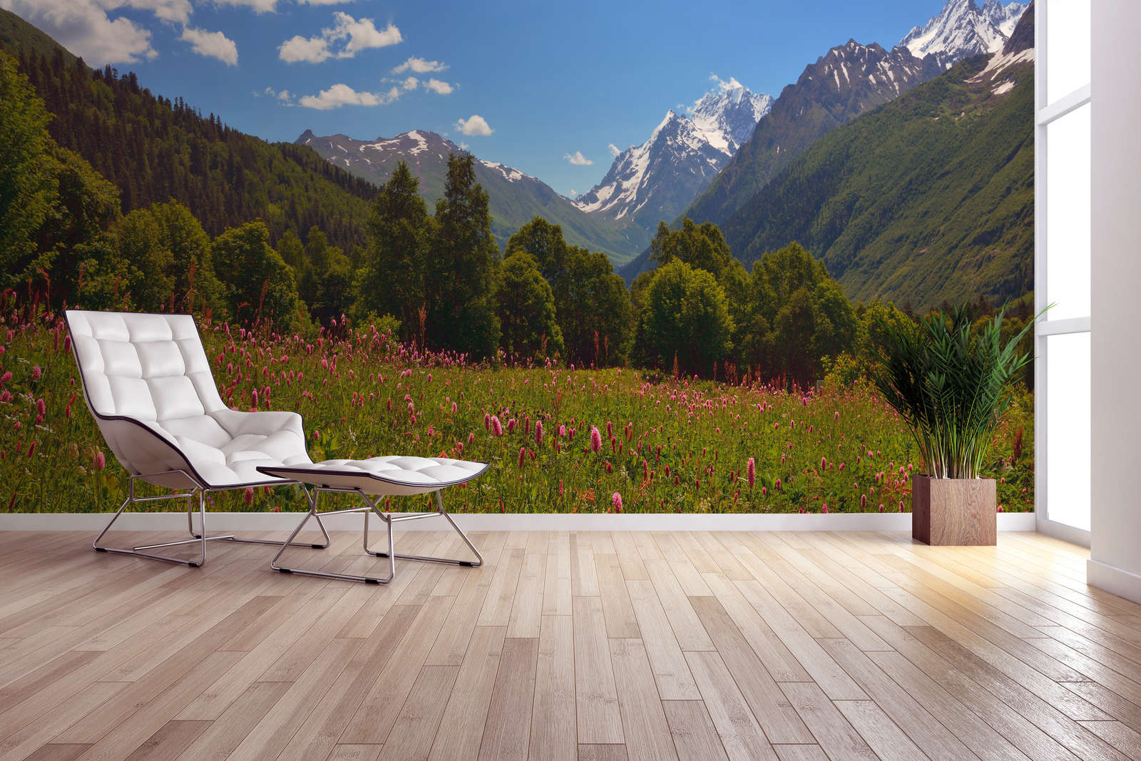             Natur Fototapete Wiesen- und Berglandschaft – Premium Glattvlies
        