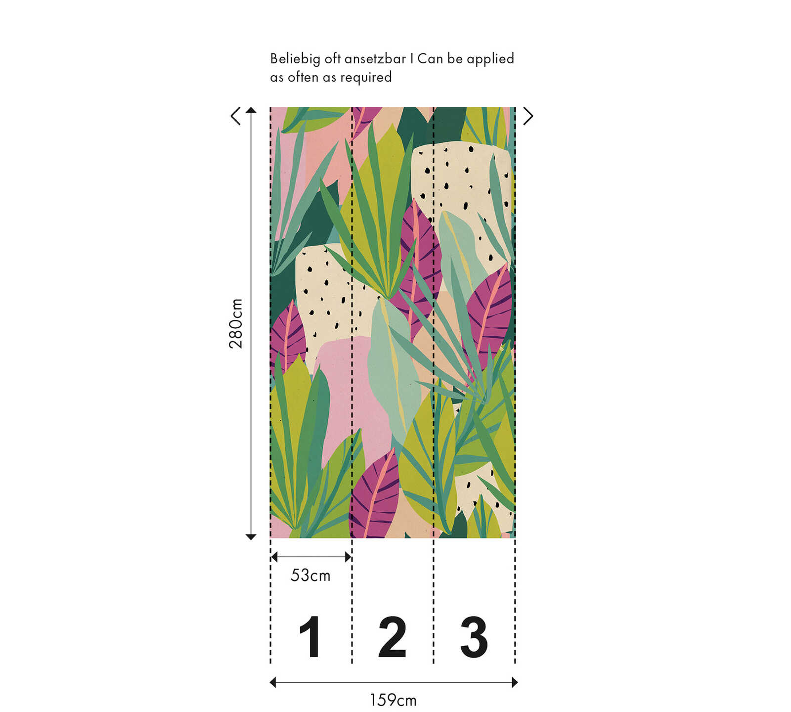 tropical, Blättermuster, knallige Farben, bunter Hintergrund, Stoffdesign