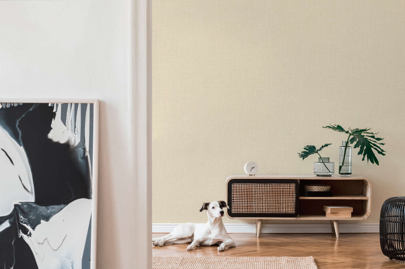             Einfarbige Tapete mit meliertem Muster – Creme, Beige
        