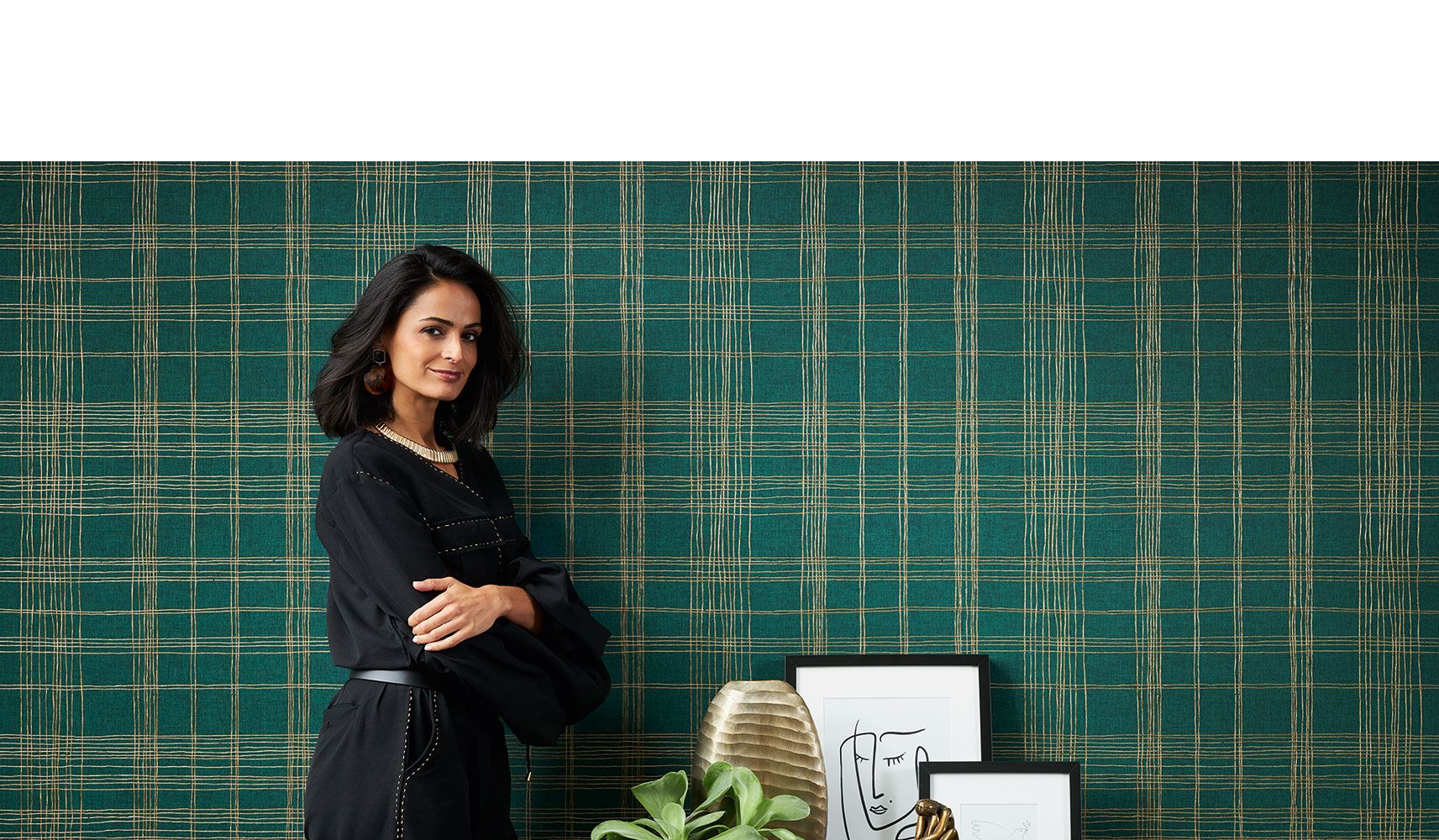 Karo Tapete Wohnzimmer Grün Gold