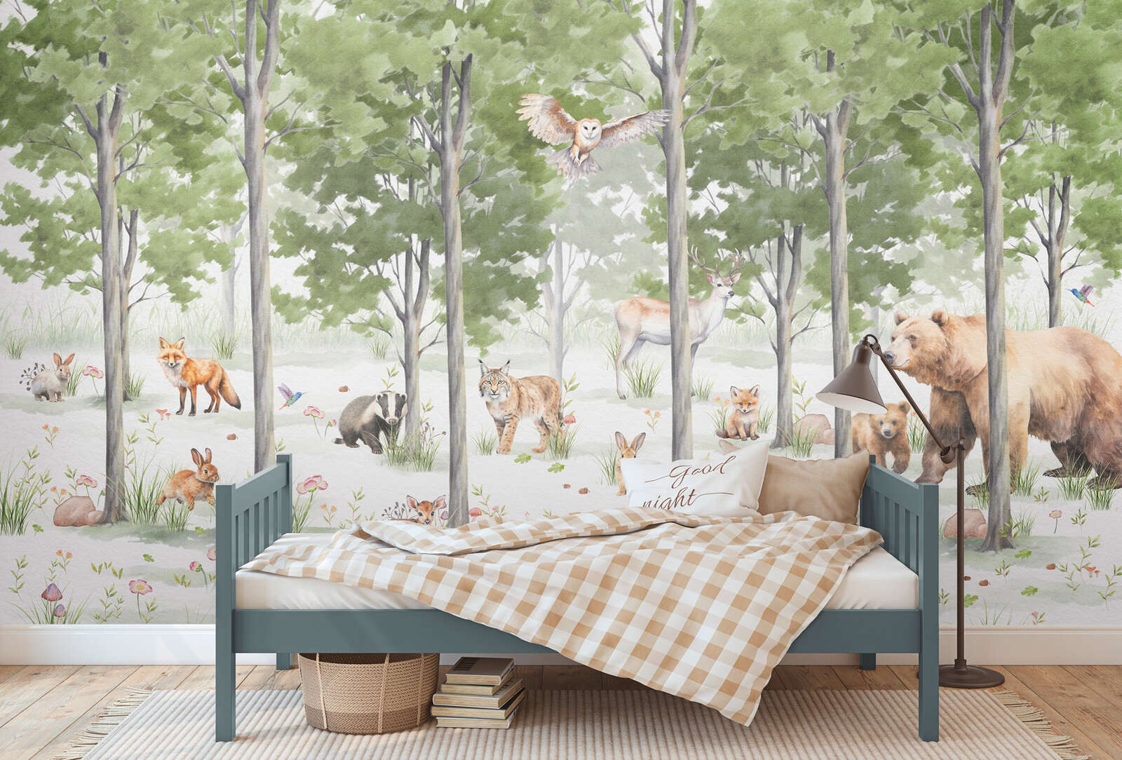             Kinderzimmer Fototapete Zauberwald Tierwelt – Natur Vliestapete mit Waldtieren – Bunt
        