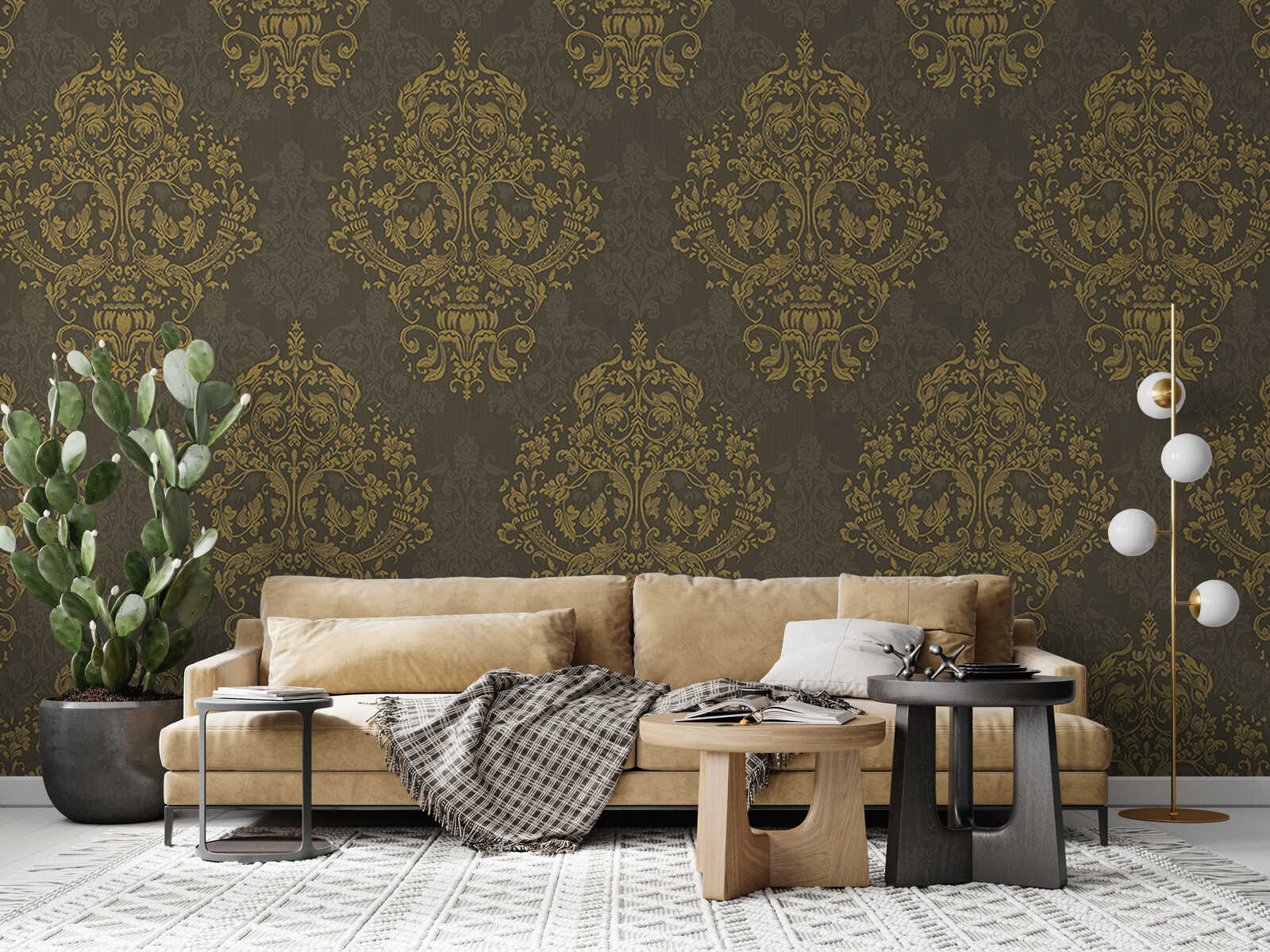 sofa, tan, lounge, wohnzimmer, mustergemusterte wand