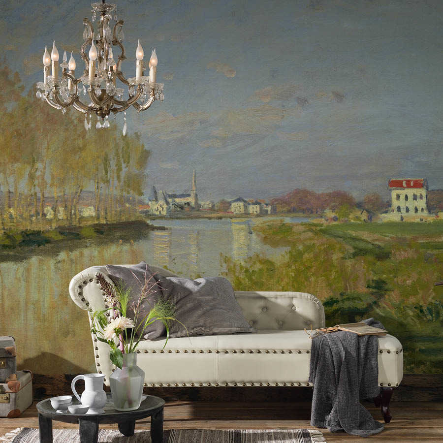 Chandelier, Sofa, Wohnzimmer, Wandbild Landschaft, Vasen-Dekor