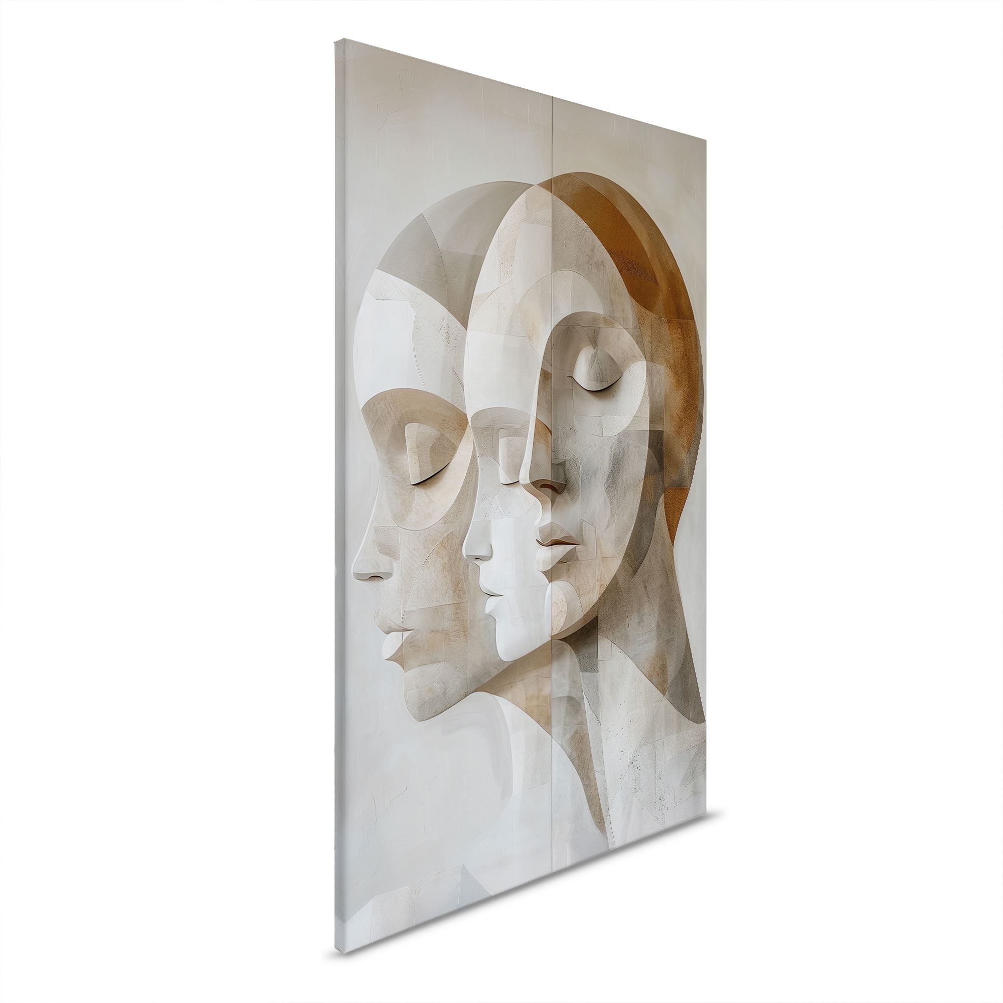         Geometrische Köpfe - Zeitloses Leinwanddesign – 30 x 45 cm - Beige, Grau
    