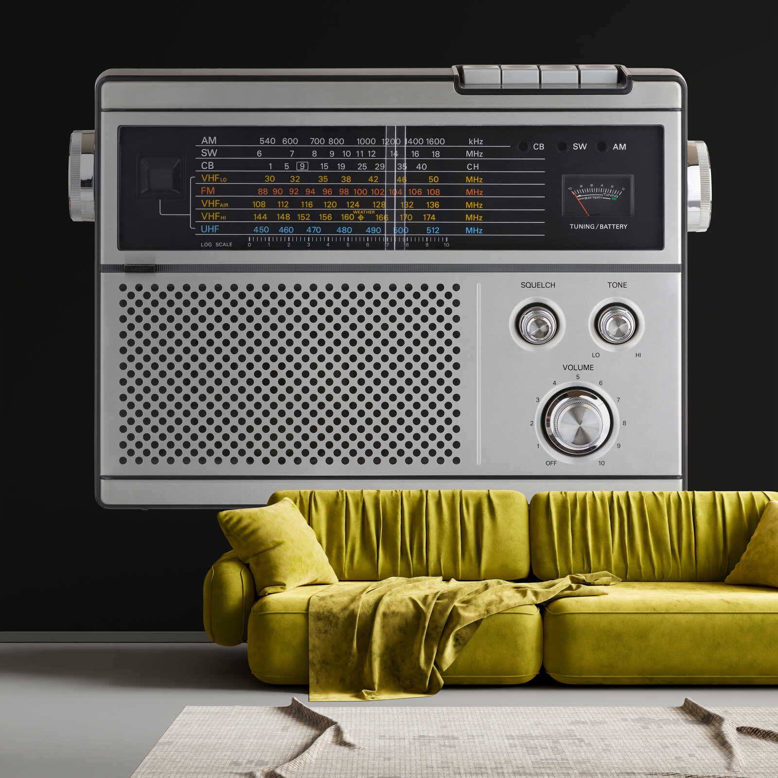 Radiostation,  Vintage radio,  Silbernes Gerät,  Analoger Drehknopf,  Lautsprecher-Gitter