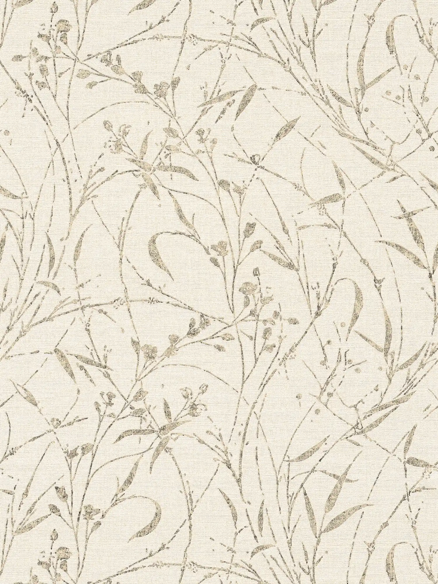 Vliestapete mit elegantem Pflanzen- und Blätterdesign leicht strukturiert – Creme, Beige, Grau