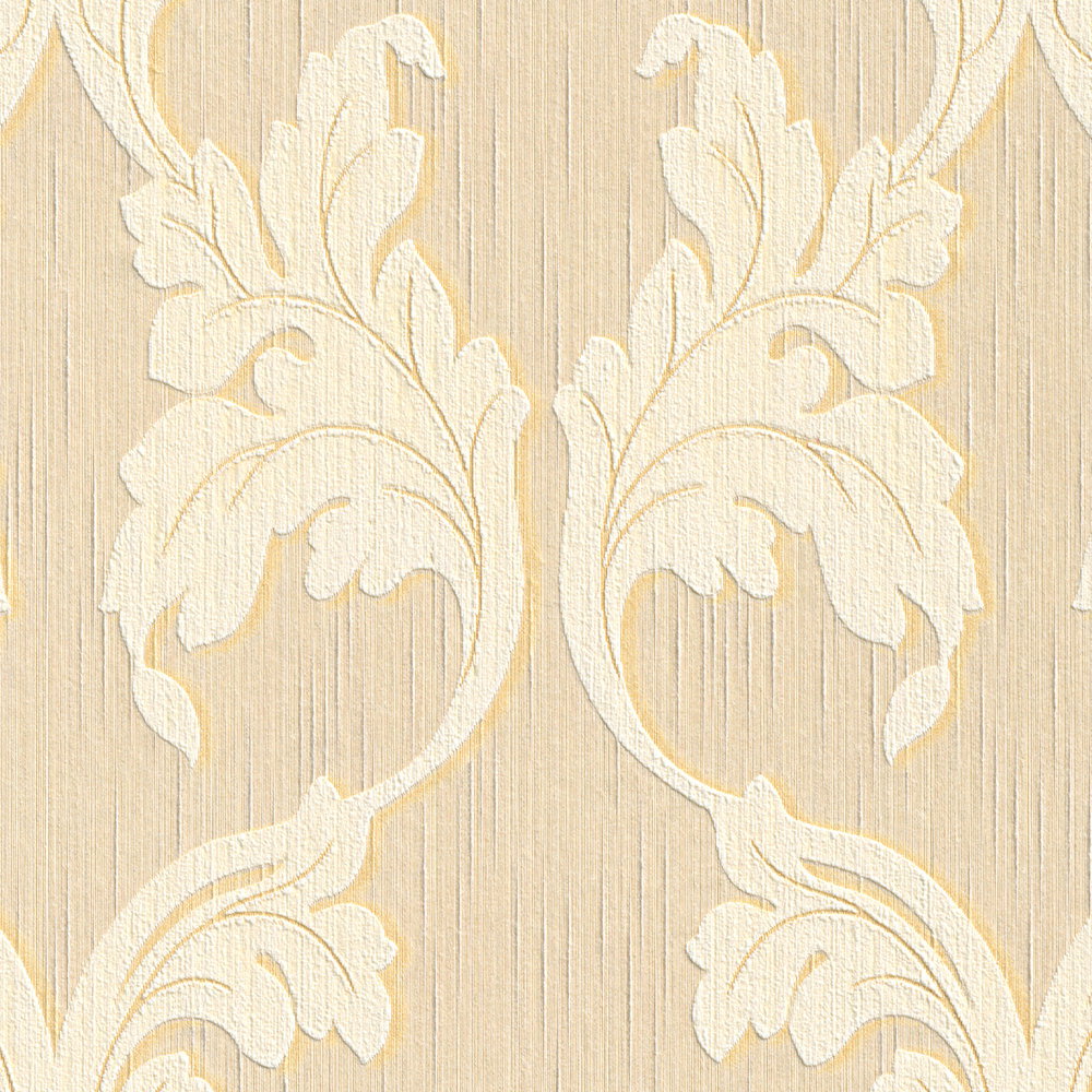             Textil Tapete mit Barock Ranken – Beige, Gelb
        