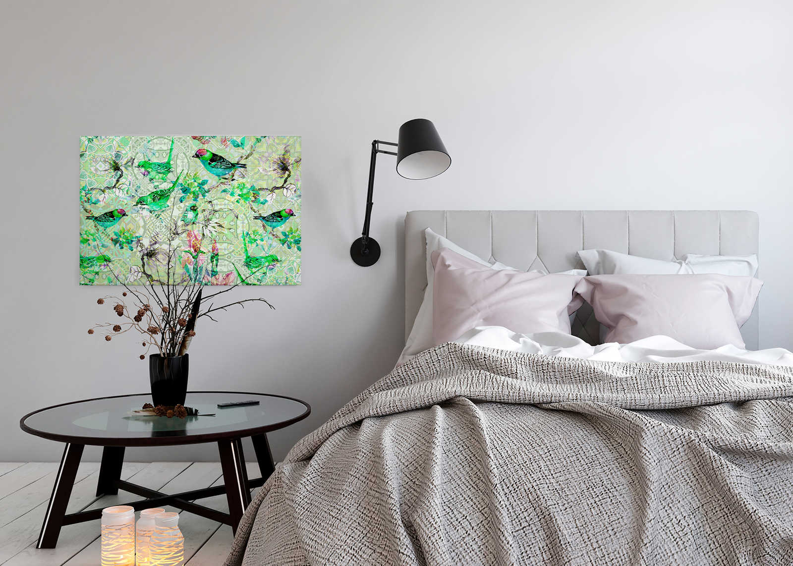             Vogel Leinwandbild Grün mit Mosaik Muster – 0,90 m x 0,60 m
        