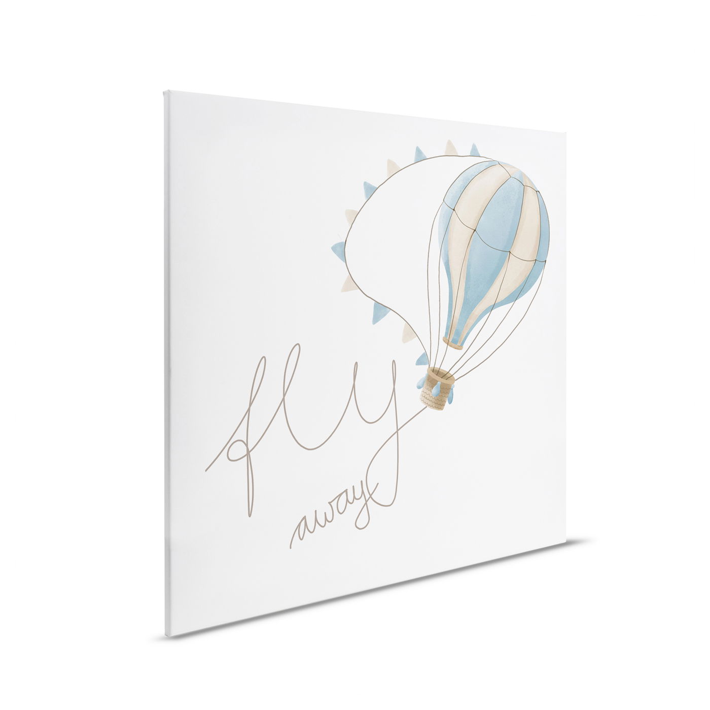         Leinwandbild Fly Away - Verträumter Heißluftballon mit Schriftzug für stilvolle Wandgestaltung im Kinderzimmer – 30 x 30 cm - Beige, Blau
    