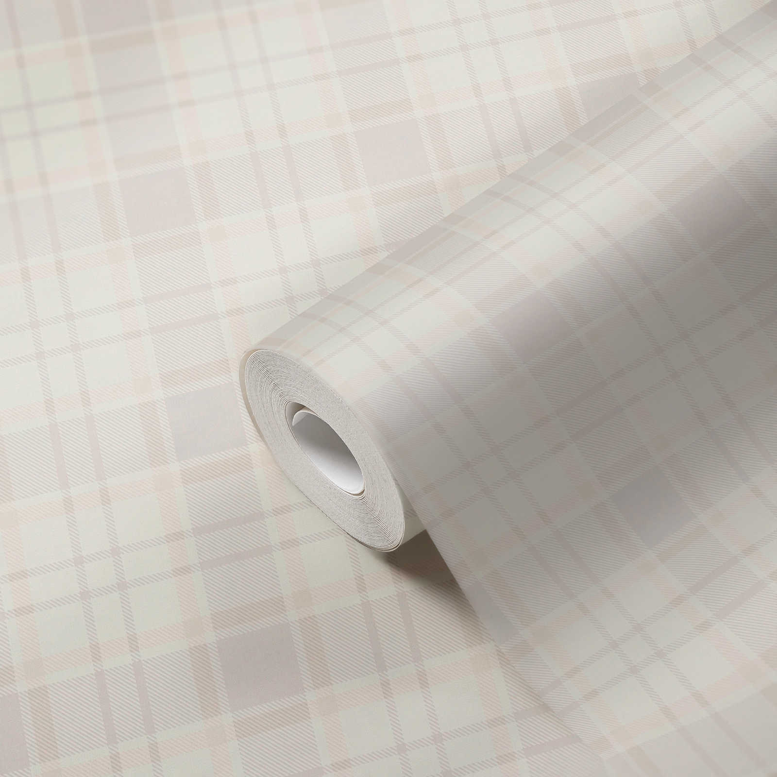             Karierte Landhaus Tapete in matt – Creme, Beige, Grau
        
