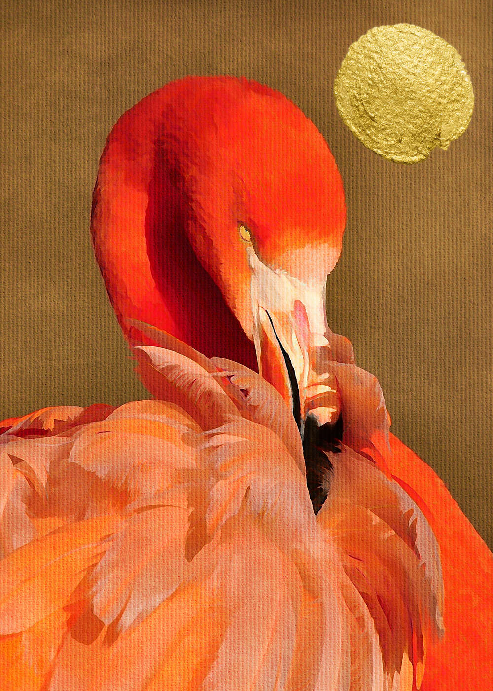             Papier peint Flamingo style peinture avec soleil d'or
        
