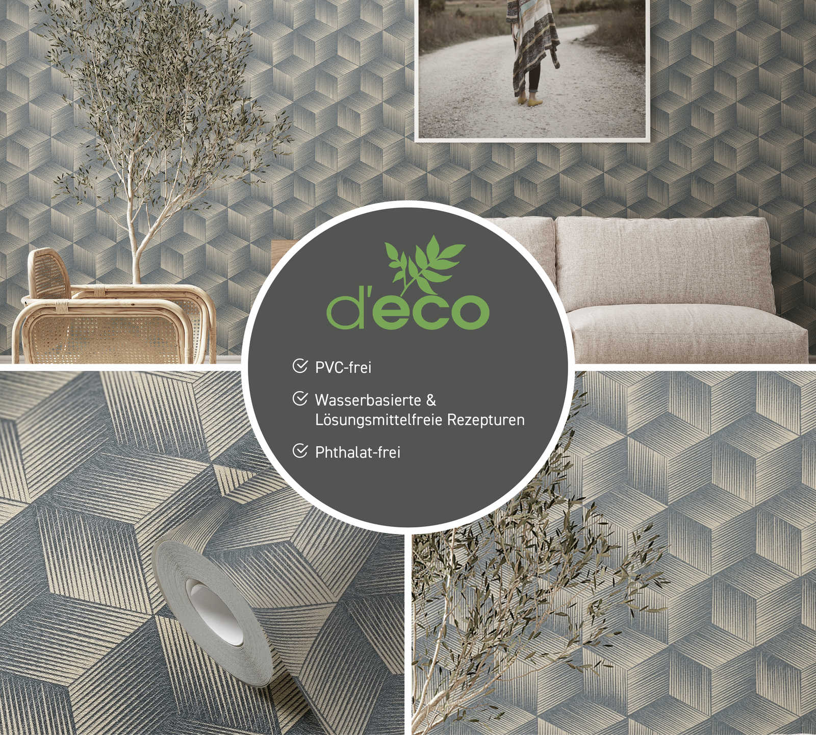 geometrische Tapete, 2D Muster, strukturierte Wand, Dekorhintergrund, PVC-frei